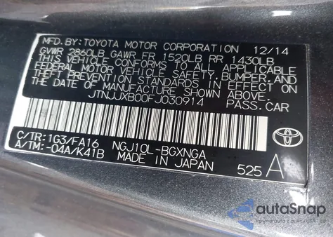 2015 Toyota Scion из США, поврежденный, VIN JTNJJXB00FJ030914